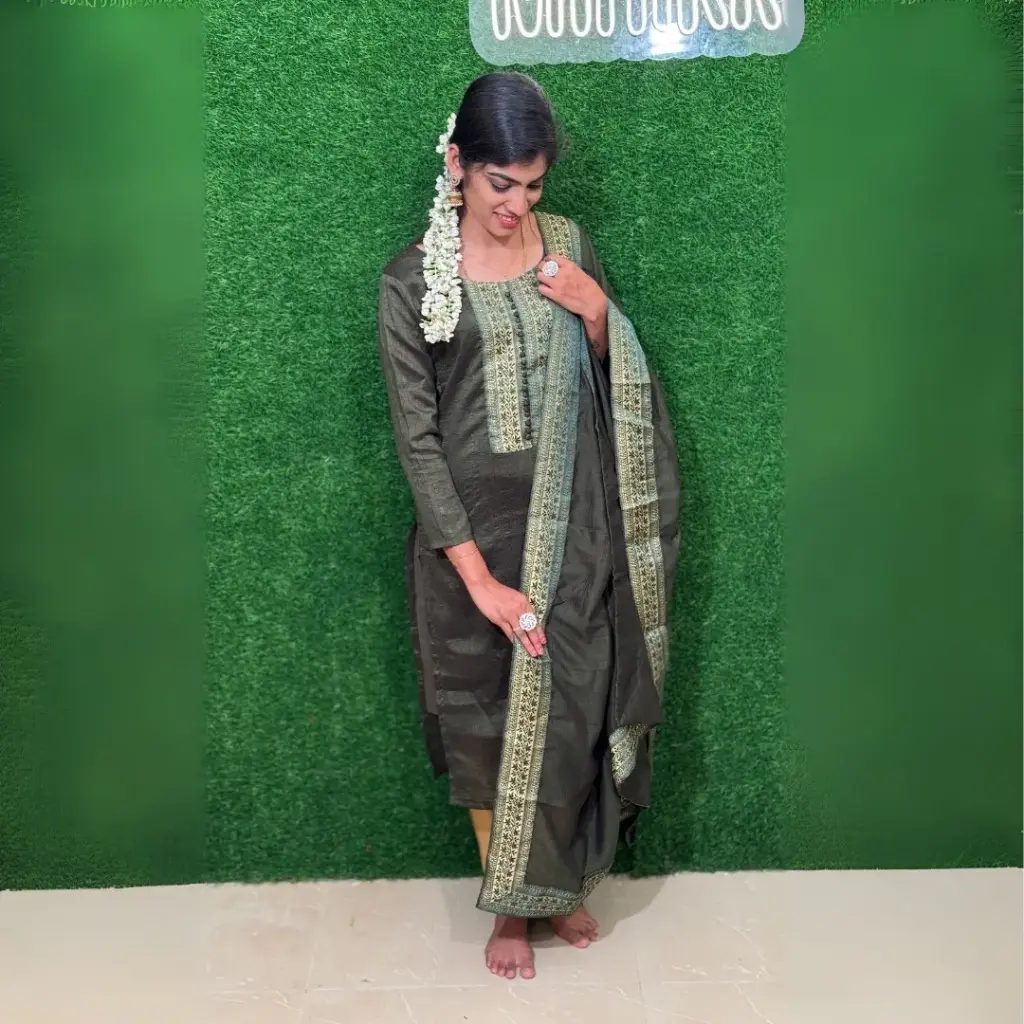 TRADITIONAL VICHITRA SILK KURTI DUPATTA SET