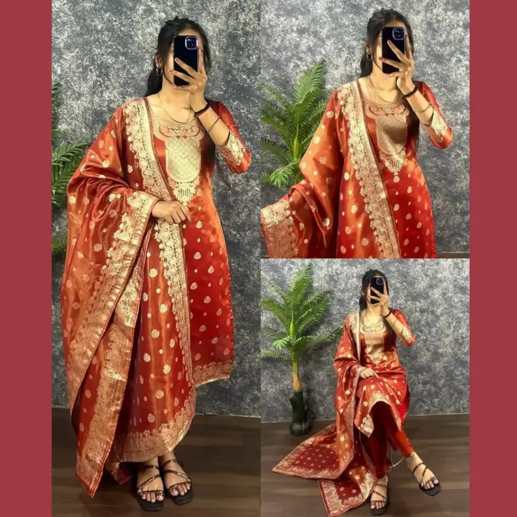 BANARASI TISSUE KURTI WITH DUPATTA