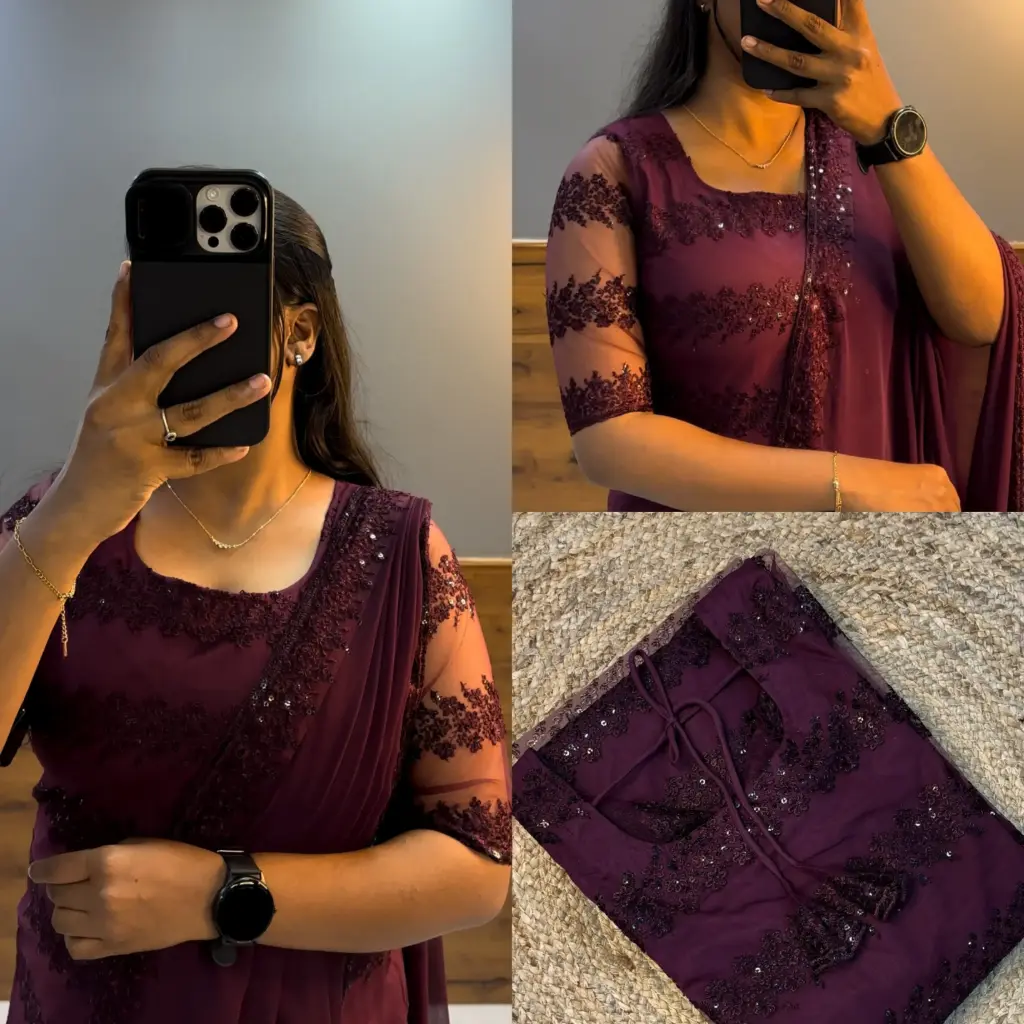NET EMBROIDERED KURTI WITH DUPATTA  (Maroon)
