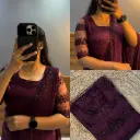 NET EMBROIDERED KURTI WITH DUPATTA  (Maroon)