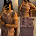 NET EMBROIDERED KURTI WITH DUPATTA  (Brown) 