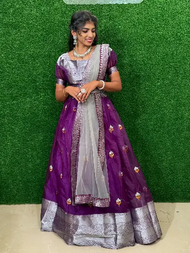 FULLY STITCHED PURPLE ORGANZA LEHANGA