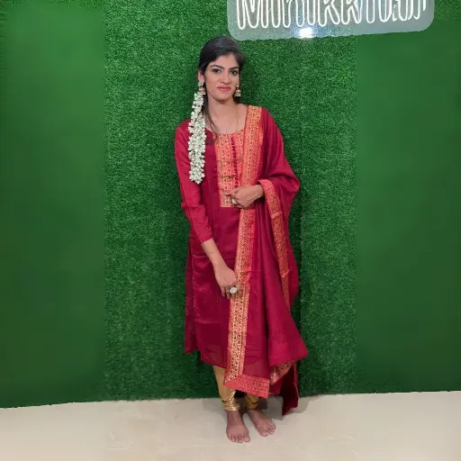 TRADITIONAL VICHITRA SILK KURTI DUPATTA SET
