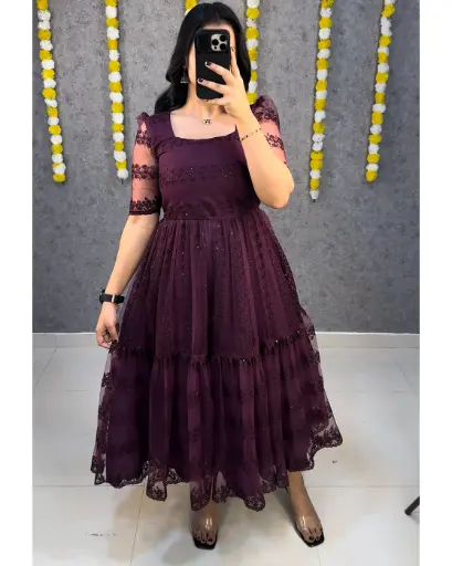 ✨beautiful flower-embroidery sequence work frocks