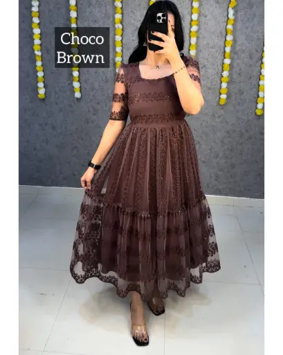 ✨beautiful flower-embroidery sequence work frocks