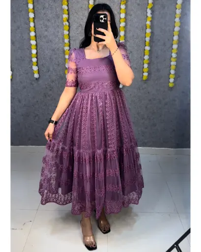 ✨beautiful flower-embroidery sequence work frocks