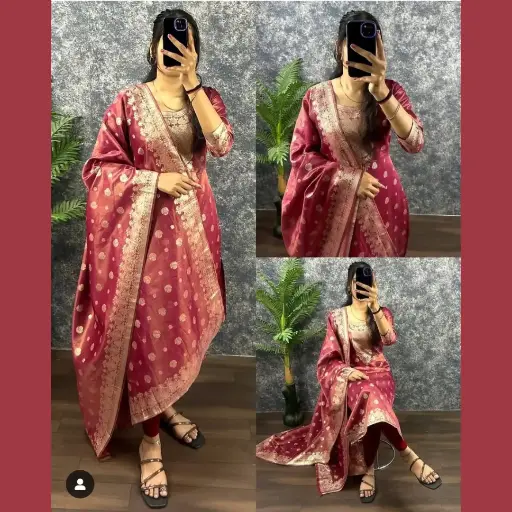 BANARASI TISSUE KURTI WITH DUPATTA